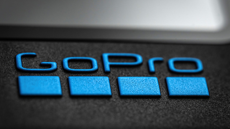 A closeup of the GoPro logo on a camera