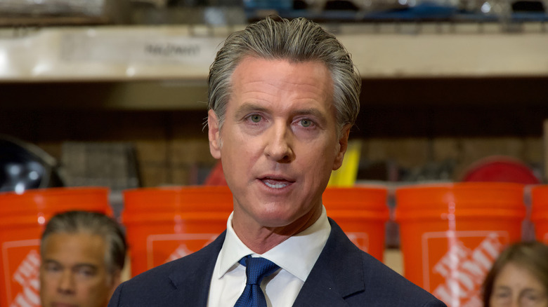 Governor Gavin Newsom announces new bills at a press conference
