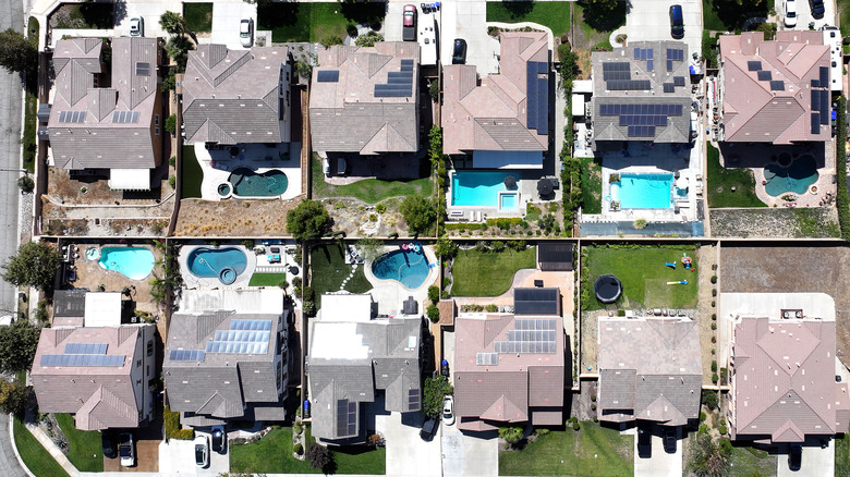 solar panels on the roofs of houses in California