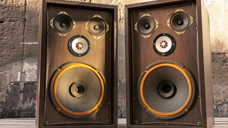 A pair of vintage speakers.