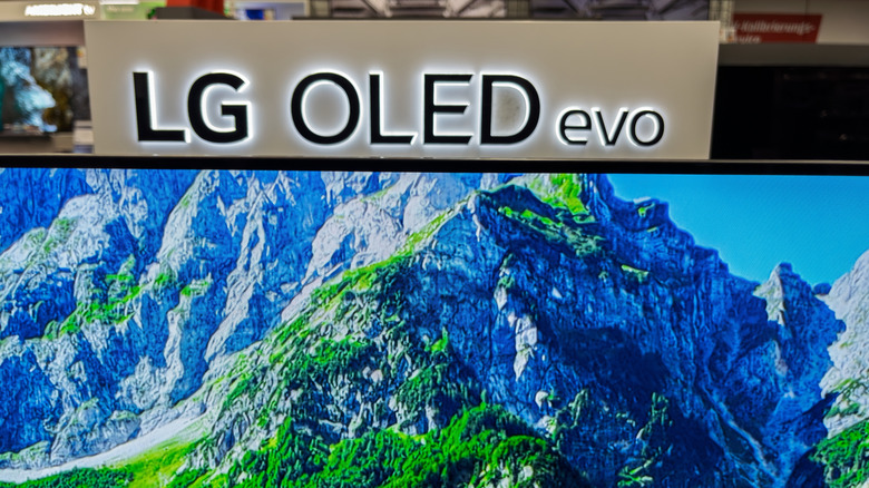 An LG OLED evo display at an electronics store.