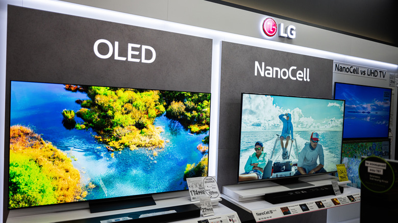 TVs showcased in a store