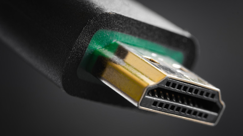 The plug of an HDMI cable.