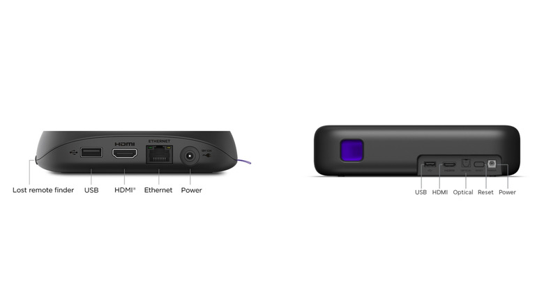 The port layouts for the Roku Ultra and Roku Streambar SE.