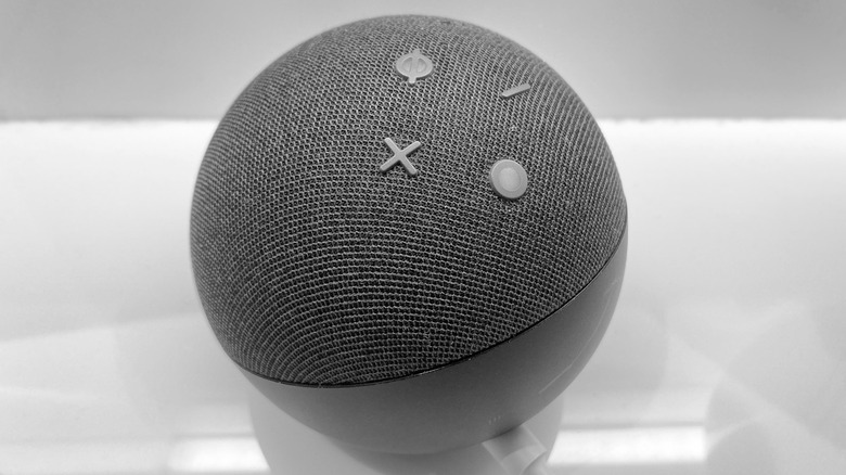 Amazon Echo Dot in black color with a white background