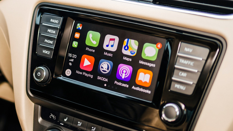 Apple CarPlay being displayed on a vehicle infotainment system