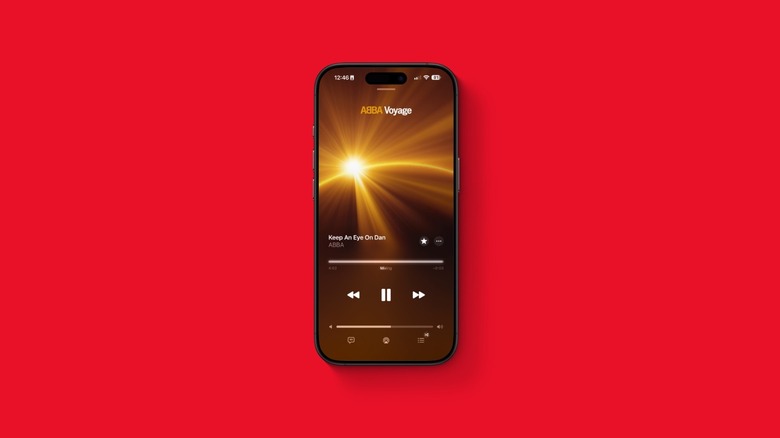 Mockup of an iPhone playing songs on Apple Music