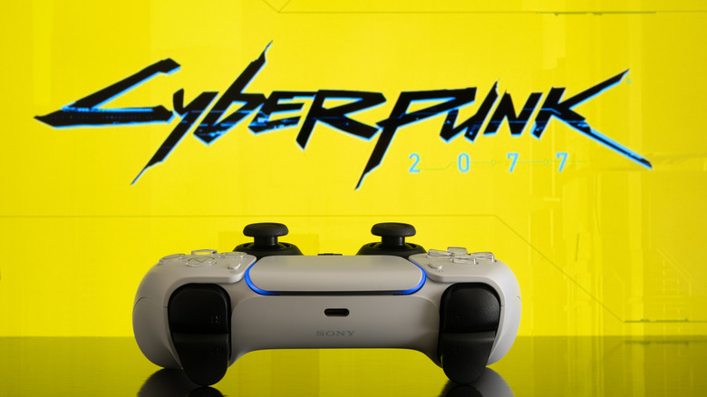 Cyberpunk 2077 game and a PS5 controller