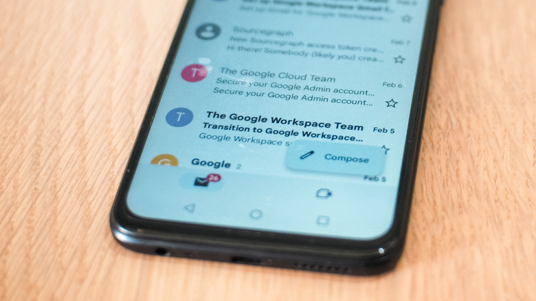 Gmail open on Android phone with Meet tab showing at the bottom of the screen