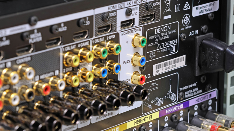 The inputs and outputs of a Denon AV receiver.