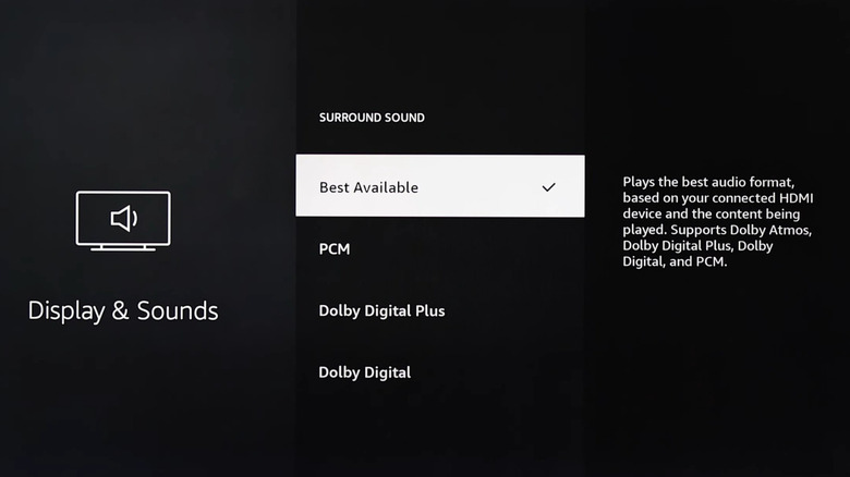 The Fire TV Stick Display & Sounds menu