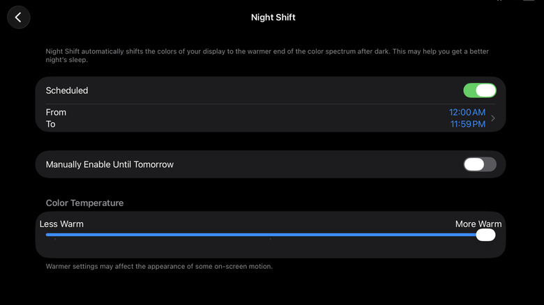 iPad showing Night Shift option to turn into Kindle