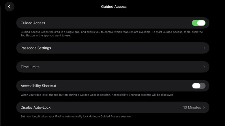iPad showing Guided Access option to turn iPad into Kindle