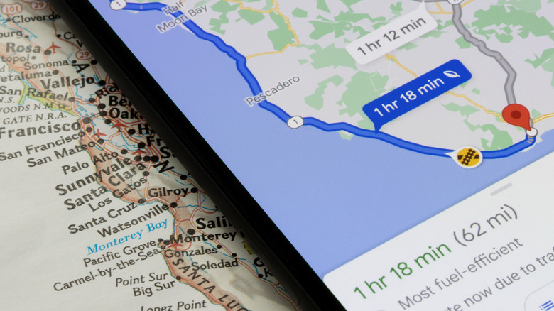 Google Maps recommending a slower, more fuel-efficient route over a faster alternative.