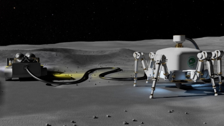 The Charlotte 3D-printing robot on the surface of the Moon