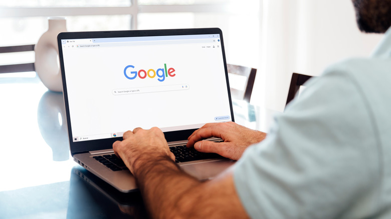Google search engine on a laptop