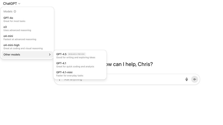 The new ChatGPT UI: The "ChatGPT" model.