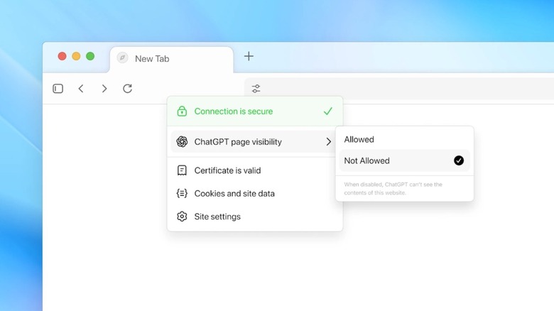 Tab settings on ChatGPT Atlas browser