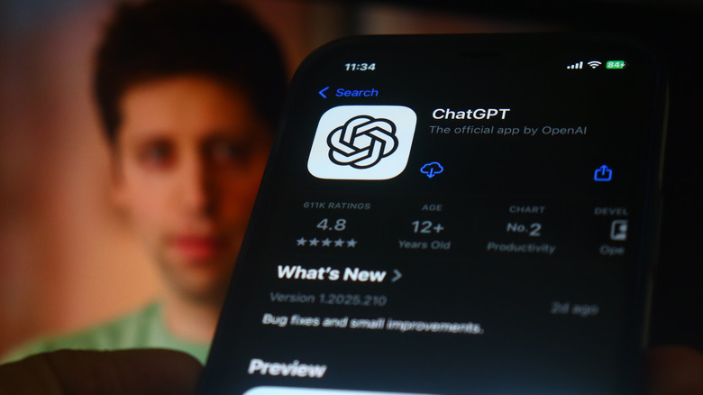 chatgpt in the app store with a photo of sam altman in the background