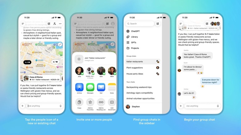 Group chat features in ChatGPT.