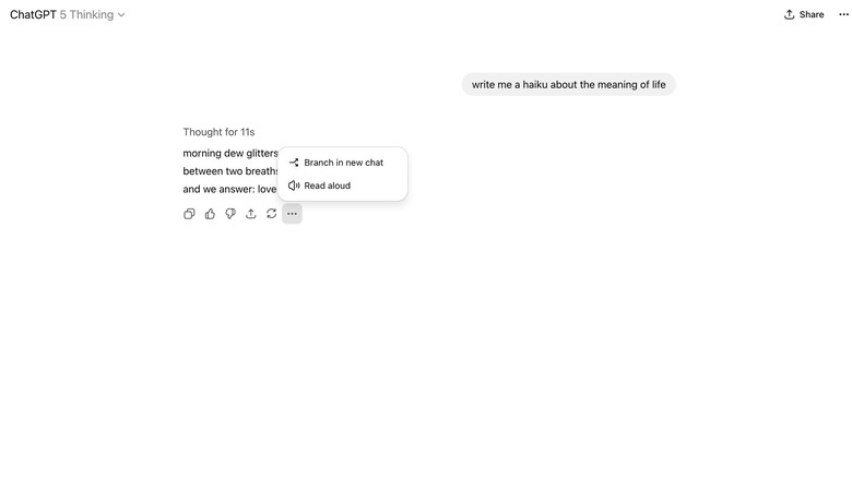 ChatGPT's new branch conversation feature.