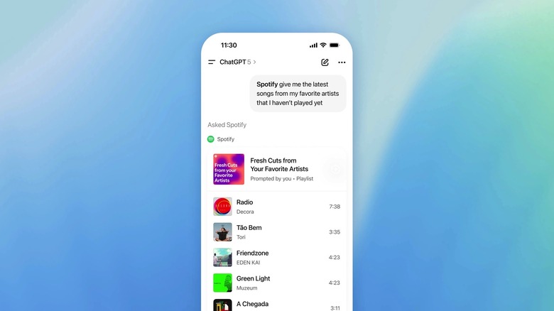 Using Spotify in the ChatGPT app for iPhone.