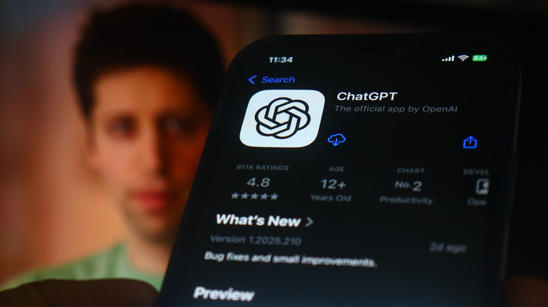 chatgpt open in app store on smartphone with sam altman in background
