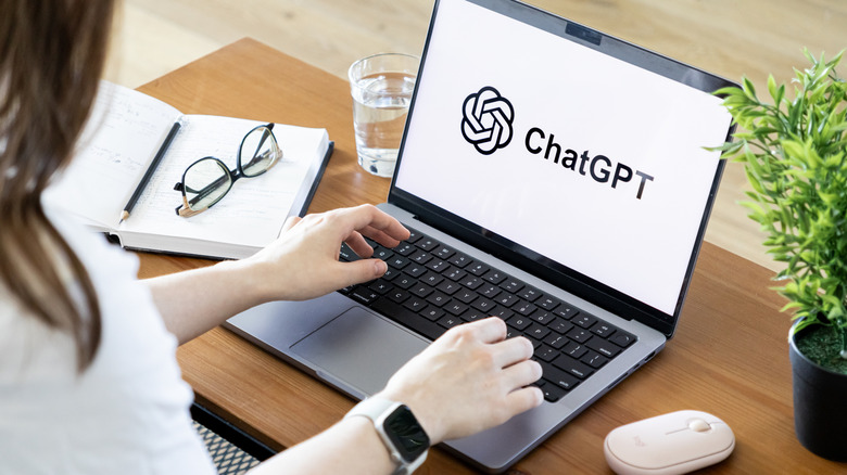 A ChatGPT logo on a laptop.