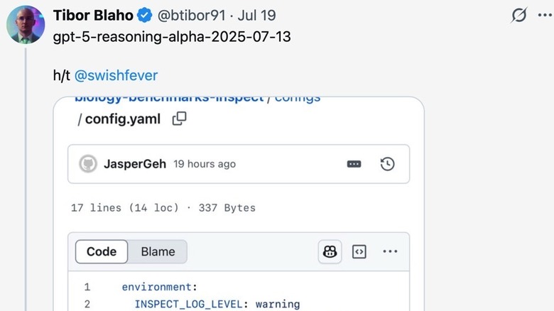 A screenshot of Tibor Blaho's GPT-5 tweet