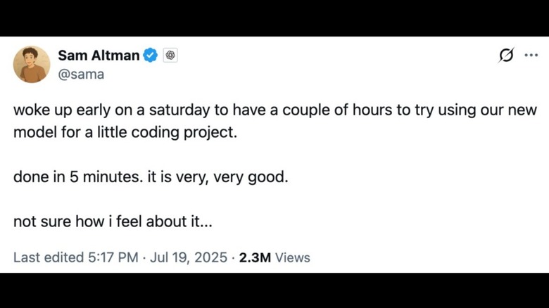 A screenshot of Sam Altman's tweet