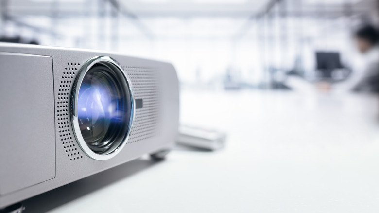 Close-up shot of an LCD video projector