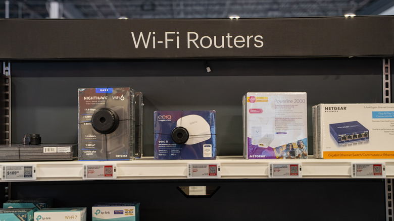 View of Wi-Fi routers in a retail store