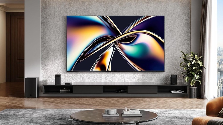 The Hisense 75-inch Mini-LED ULED 4K TV mounted on the wall.