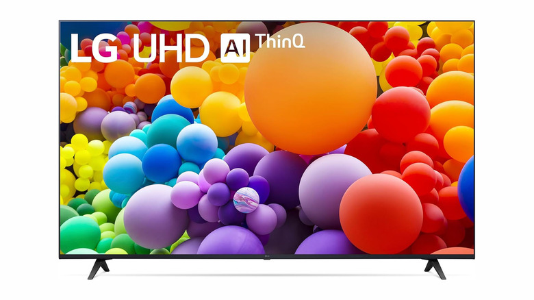 The LG UT75 Series smart TV is pictured against a white background.