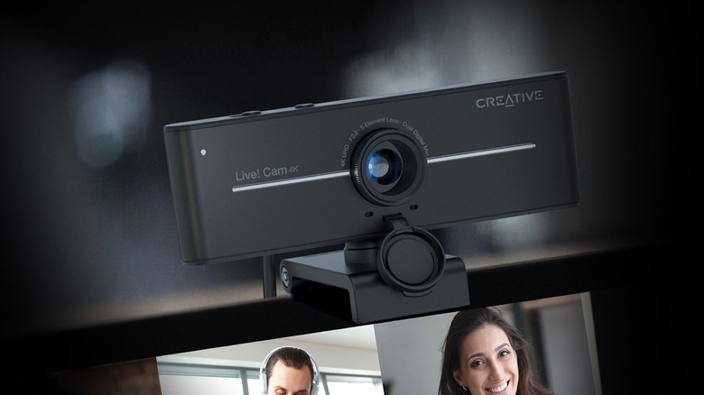 The Creative Live! Cam Sync 4K webcam seen being used on a conference call