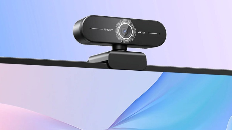 The eMeet SmartCam C60E 4K Dual webcam attached to an external monitor