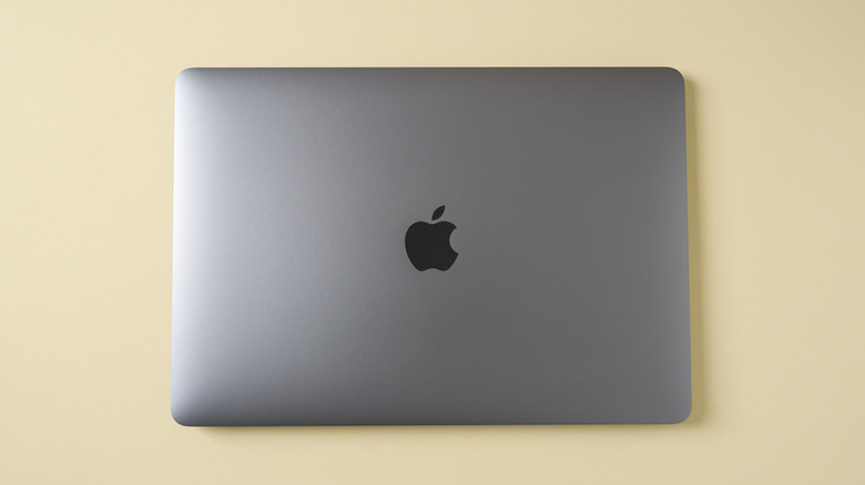 A closed silver-colored M1 MacBook Air