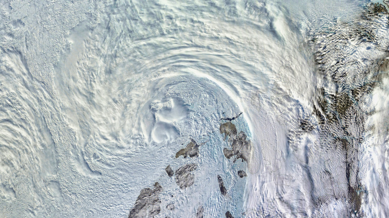 A cyclone in the arctic ocean visible from satellite imagery.