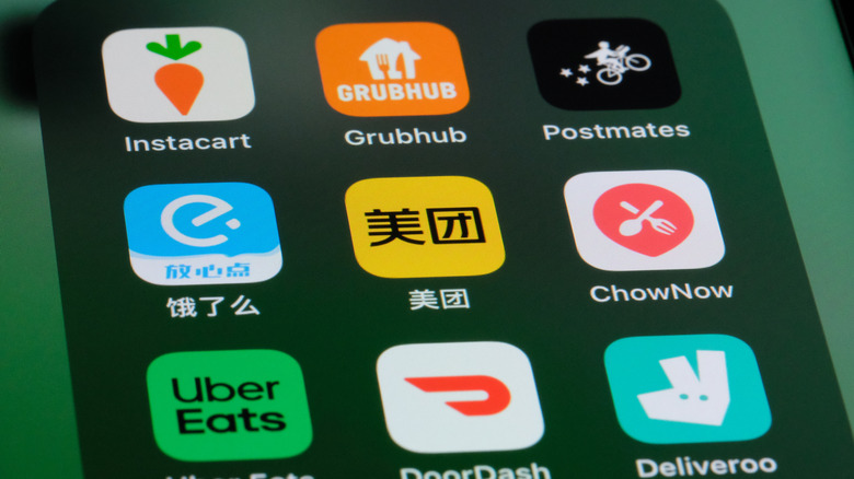 A photo of a phone screen with various food delivery apps installed
