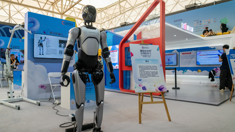 An AgiBot humanoid robot at a developer conference in Wuhan.