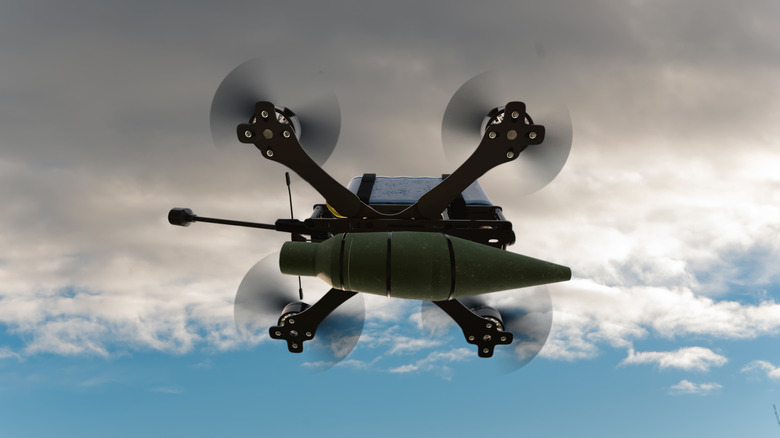 A drone carrying ammunition.