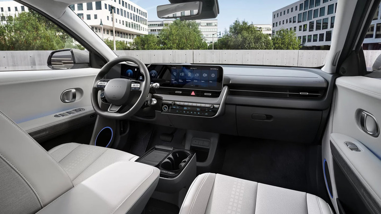 grey interior of Hyundai Ioniq5 showing dashboard and control screen