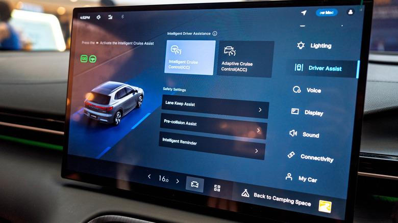 a car touchscreen display with multiple options on the screen