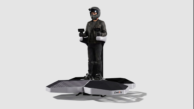 A person piloting the CoolFly Urban flying platform