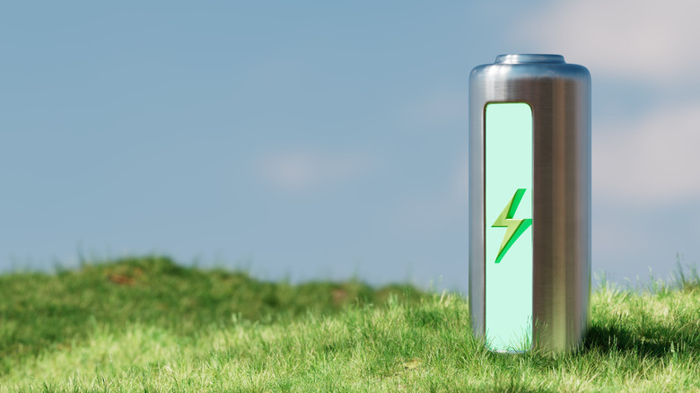 Lithium battery on green grass