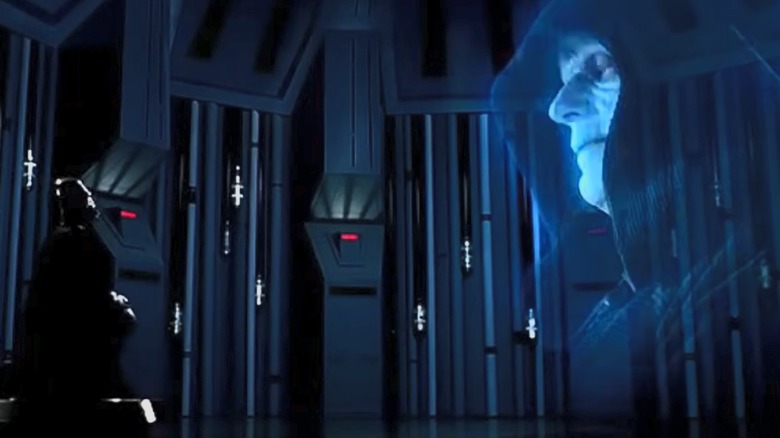 Darth Vader talking to a hologram of Emperor Palpatine in Star Wars The Empire Strikes Back