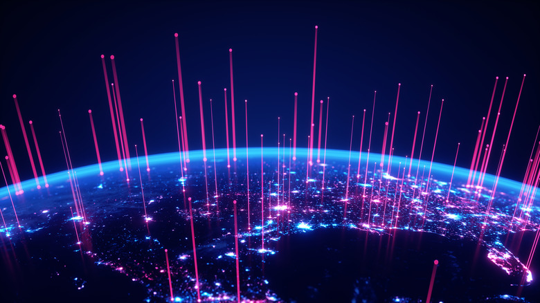 concept of 6G signals rising into space from Earth