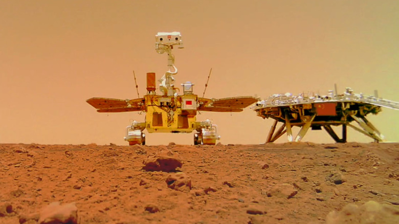 The Zhurong rover and Tianwen 1 lander seen during a selfie picture on the Martian surface