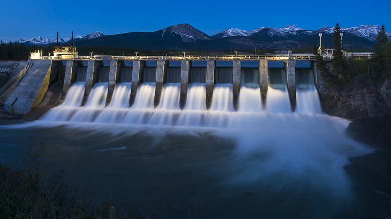 The Seebe Dam near Exshaw in Alberta Canada being used to produce hydroelectricity.