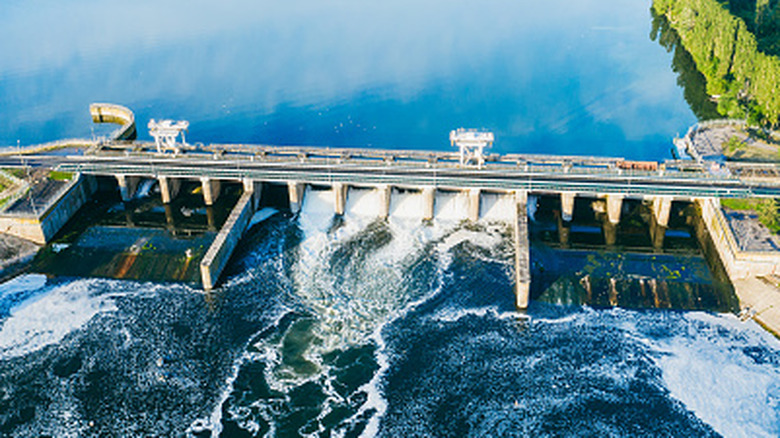 An aerial view of a hydroelectric dam